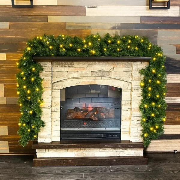 Green Garland with Warm White Lights |  99'X 8"