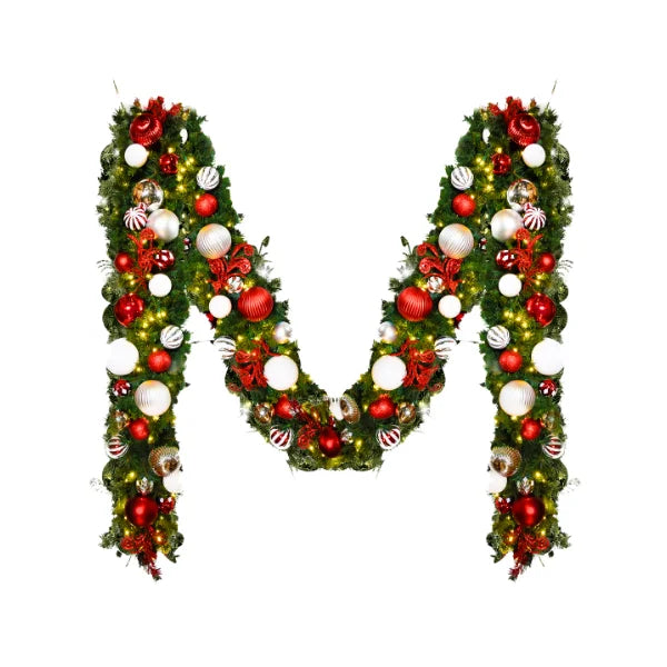 9'x14" Pre-Decorated Garland with Warm White Lights Red/White/Silver