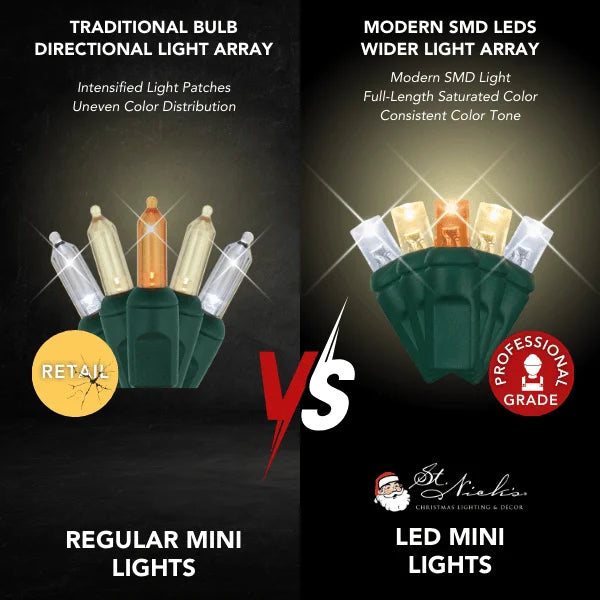 LED Mini Lights 5MM Amber/Warm White/Cool White Green Wire - 6" Spacing