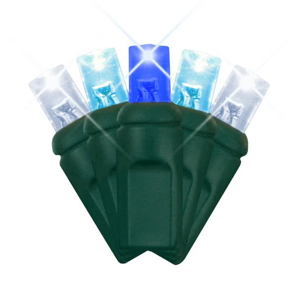 LED Mini Lights 5MM Aqua Blue and Cool White Twinkle  Green Wire- 6" Spacing