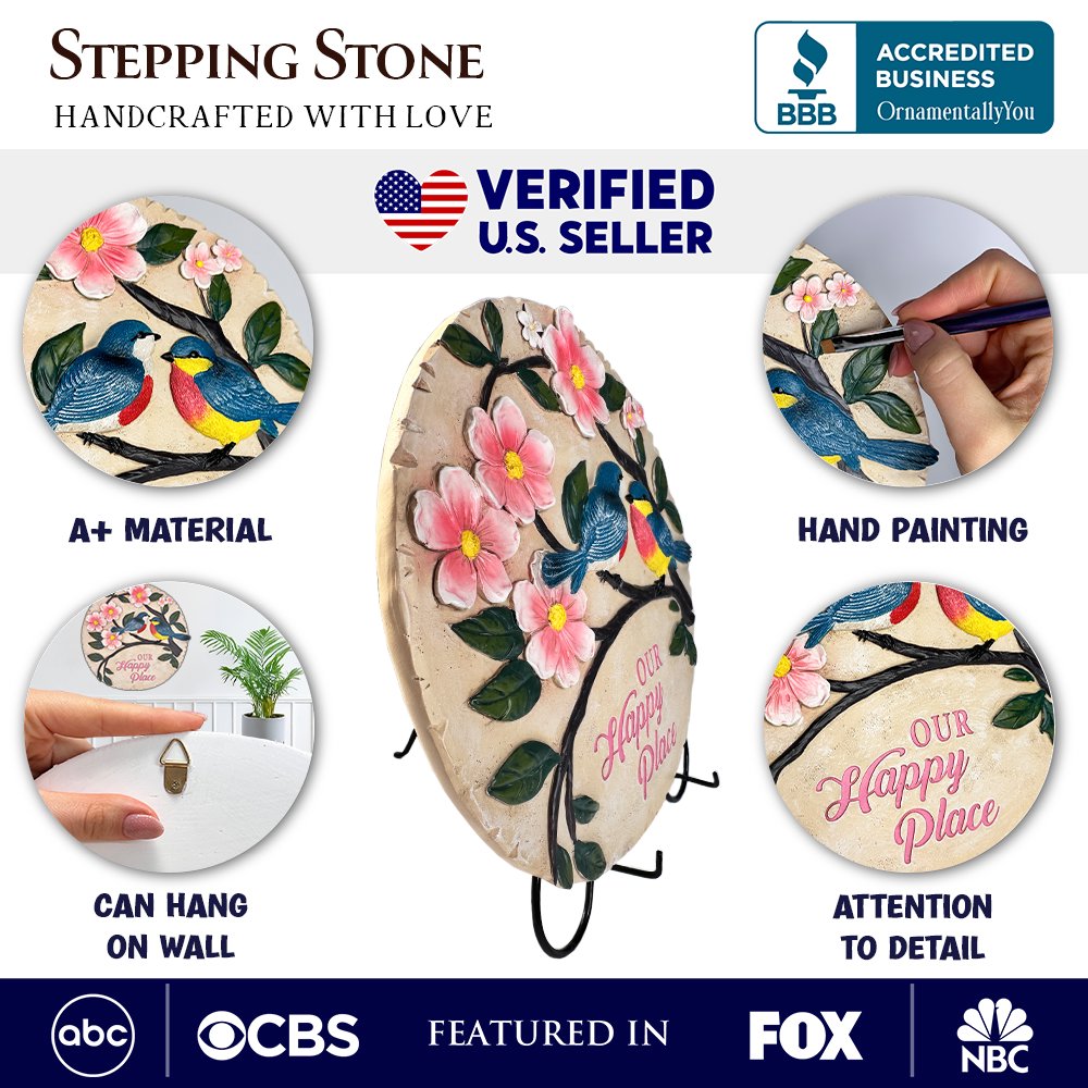Blossoming Songbirds Positivity Stepping Stone, 9.5" Happiness Garden Decoration and Support Gift