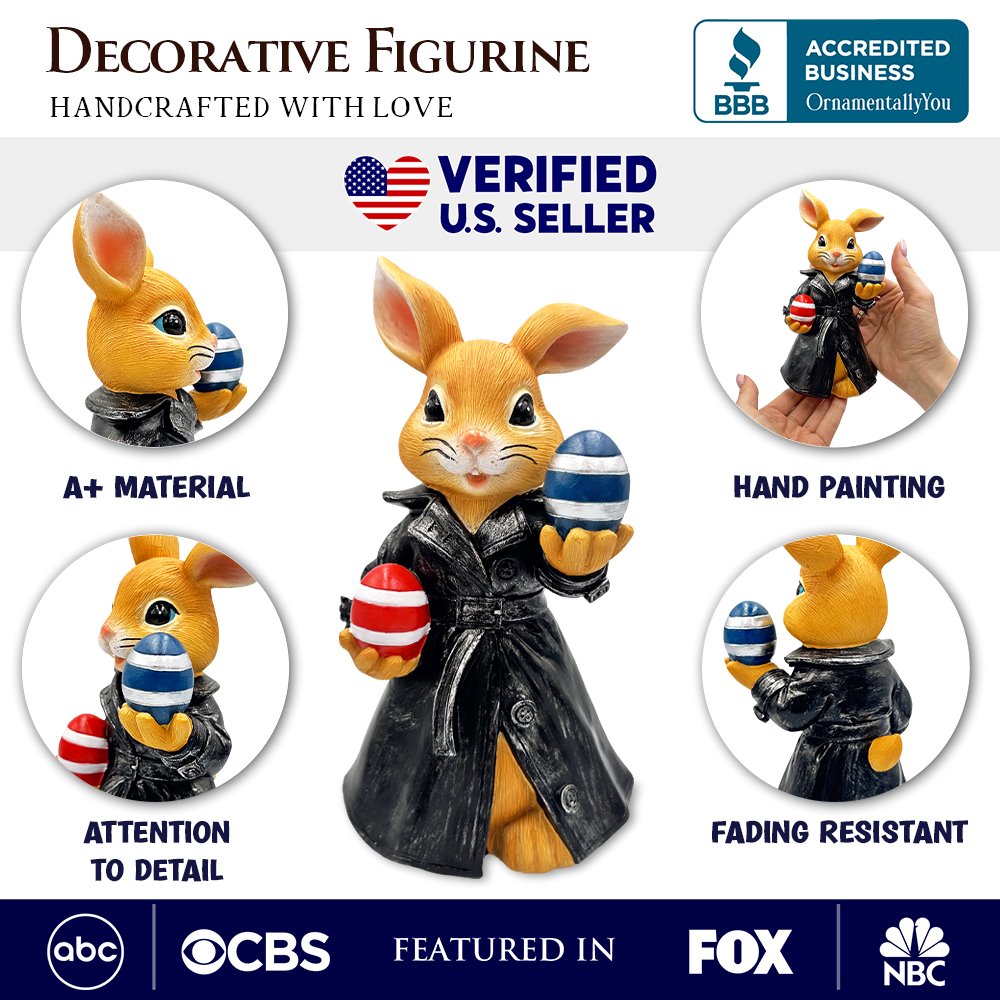 Covert Carrot Collector Funny Bunny Agent Figurine, 7" Dueling Easter Rabbit Garden Statue