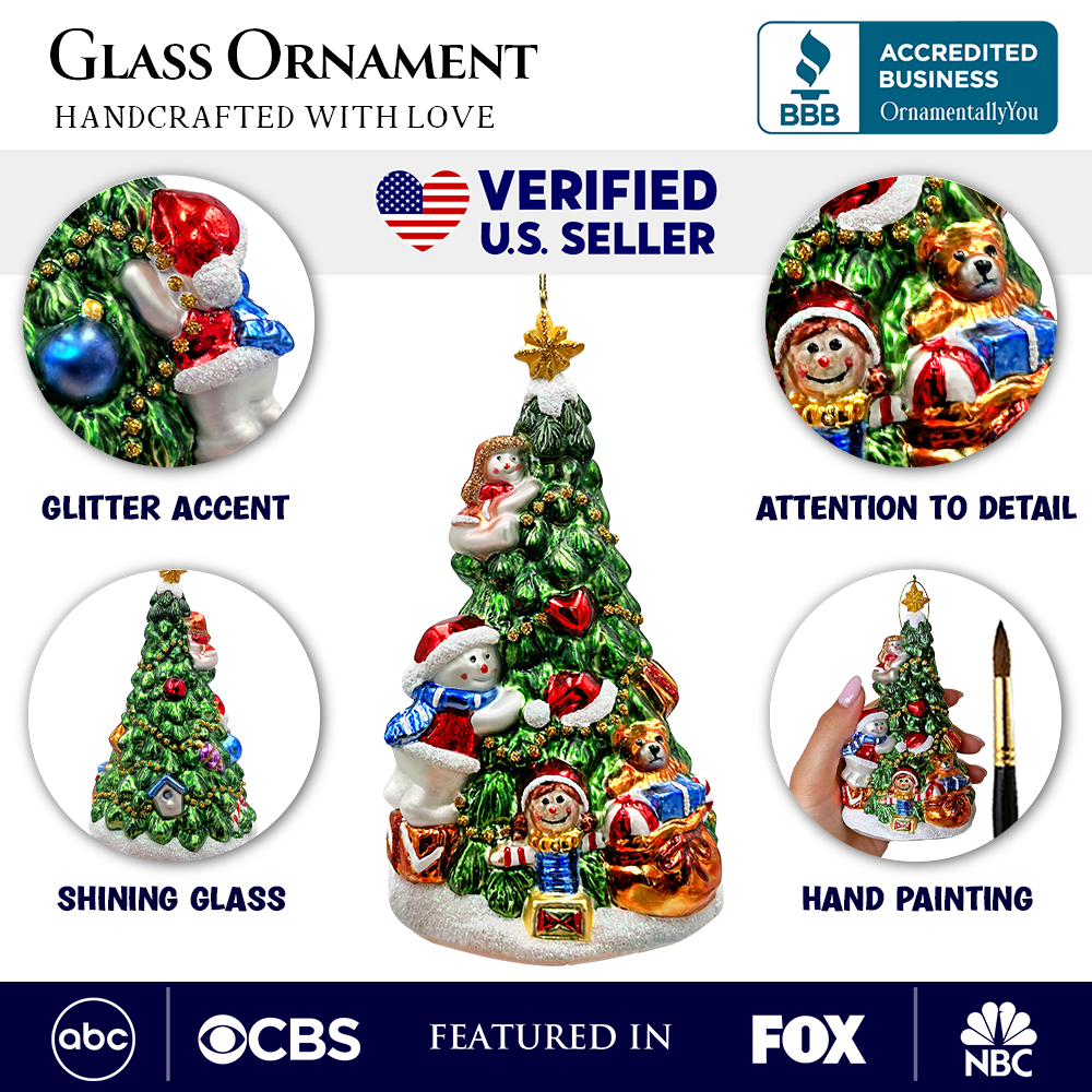 Festive Snowman and Christmas Tree Glass Ornament