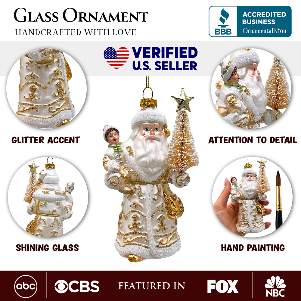 Radiant Gold Santa Claus Glass Christmas Ornament, Holiday Tree Decoration