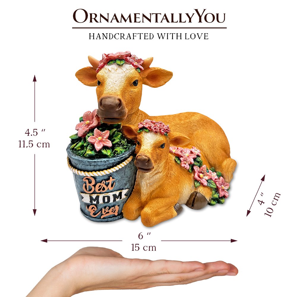 Best Mom Cow and Calf Charming Figurine, 6" Keepsake Jersey Statue and Mother’s Day Gift