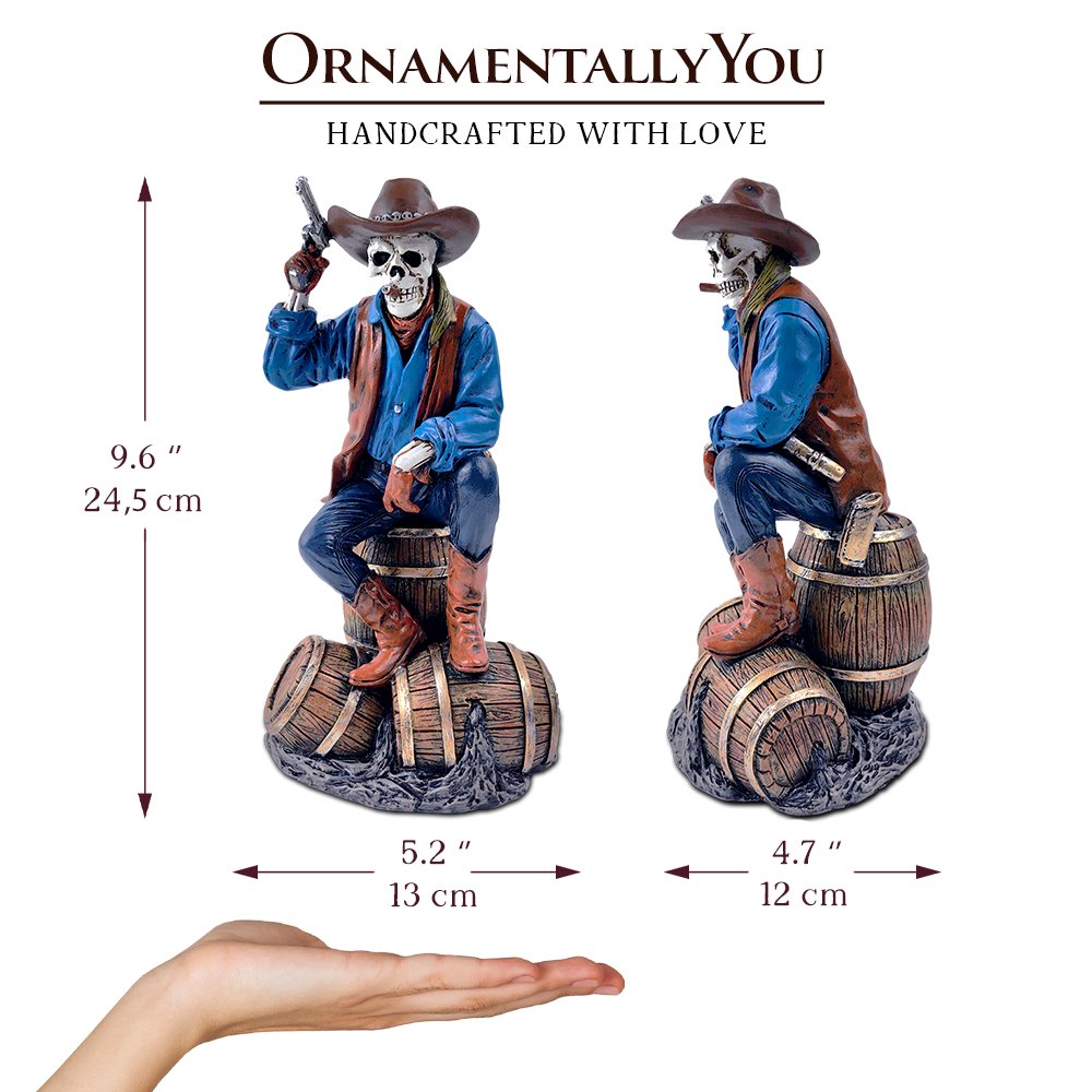 Western Skeleton Gunslinger Statue Figurine, 10" Gothic Cowboy Wild West Home Decor