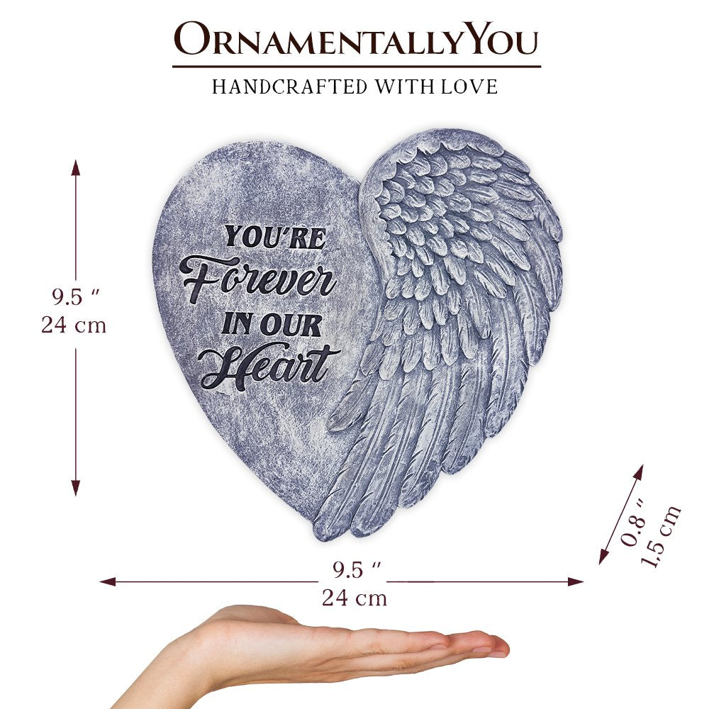 You’re Forever in Our Hearts Angel Wing Stepping Stone, 9.5" Garden Decorative Memorial Resin Figurine