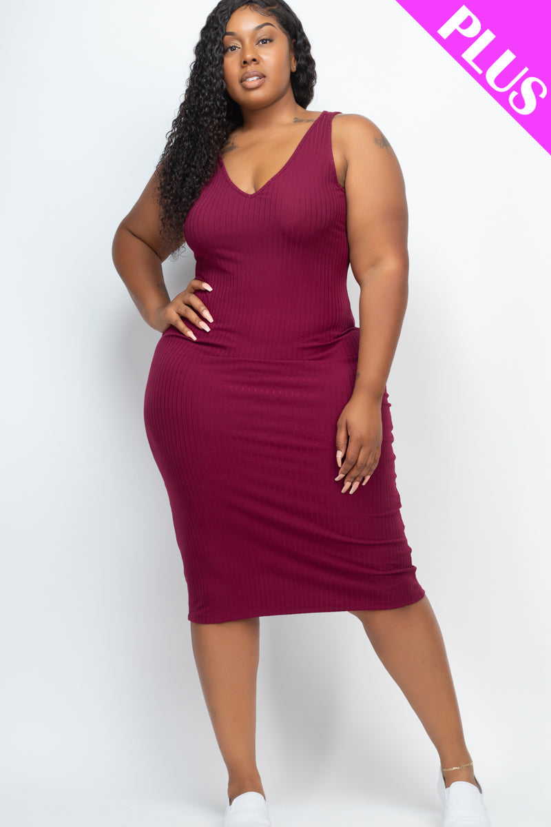 Plus Size Ribbed Sleeveless Bodycon Dress