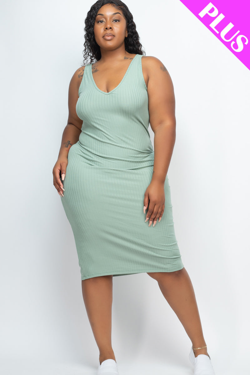 Plus Size Ribbed Sleeveless Bodycon Dress