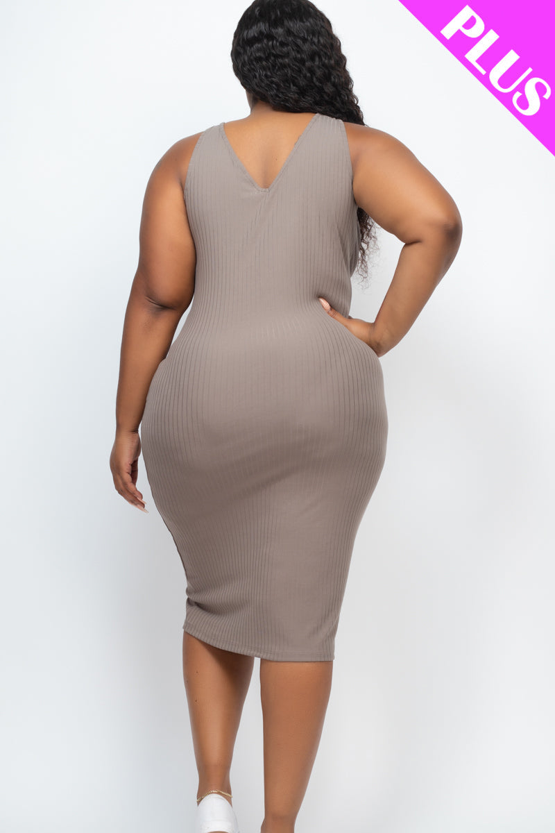 Plus Size Ribbed Sleeveless Bodycon Dress