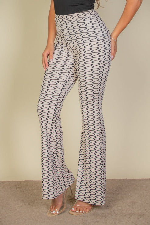 Wavy Print High Waist Flare Pants