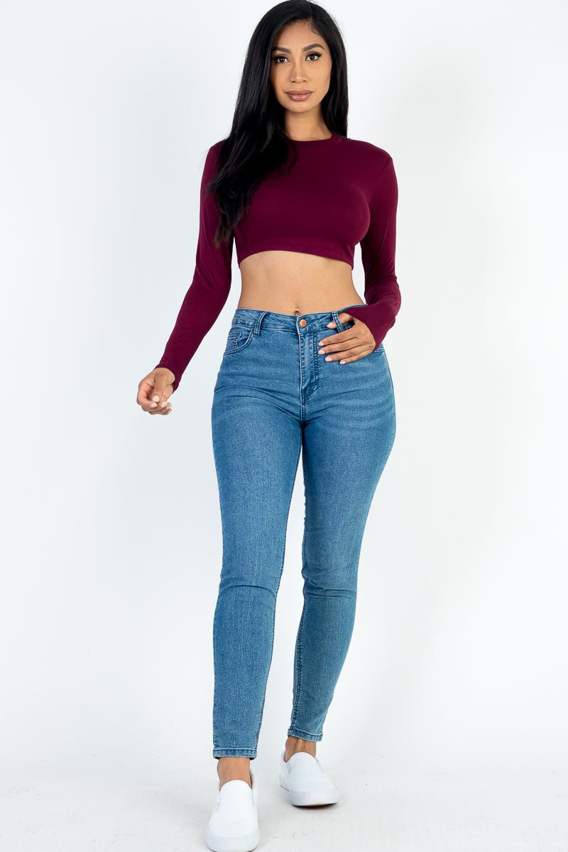 Crew Neck Long Sleeve Cropped Top