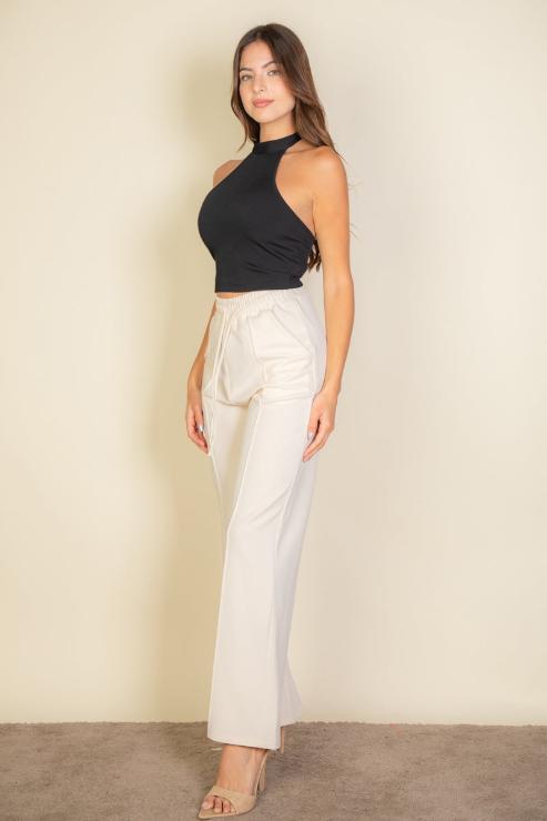 Ribbed Halter Neck Backless Top