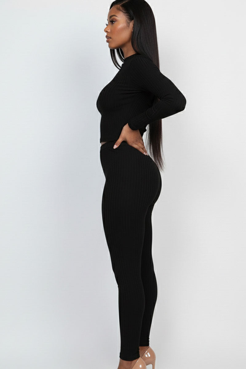 Ribbed Mock Neck Long Sleeve Top & Leggings Set