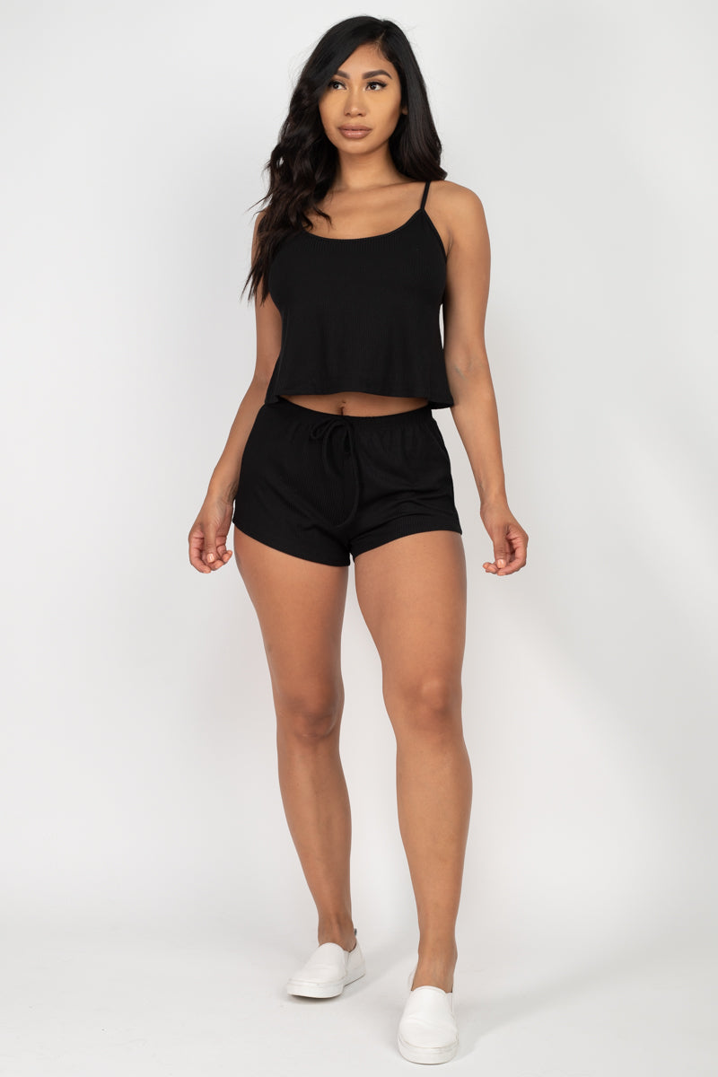 Ribbed Strappy Top & Shorts Set