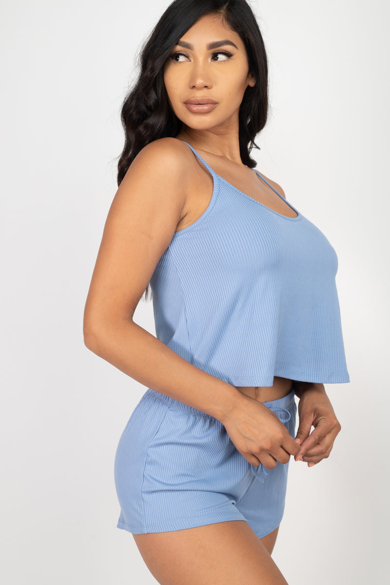Ribbed Strappy Top & Shorts Set