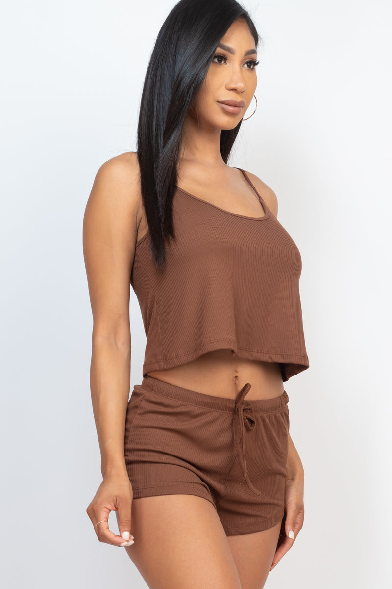 Ribbed Strappy Top & Shorts Set