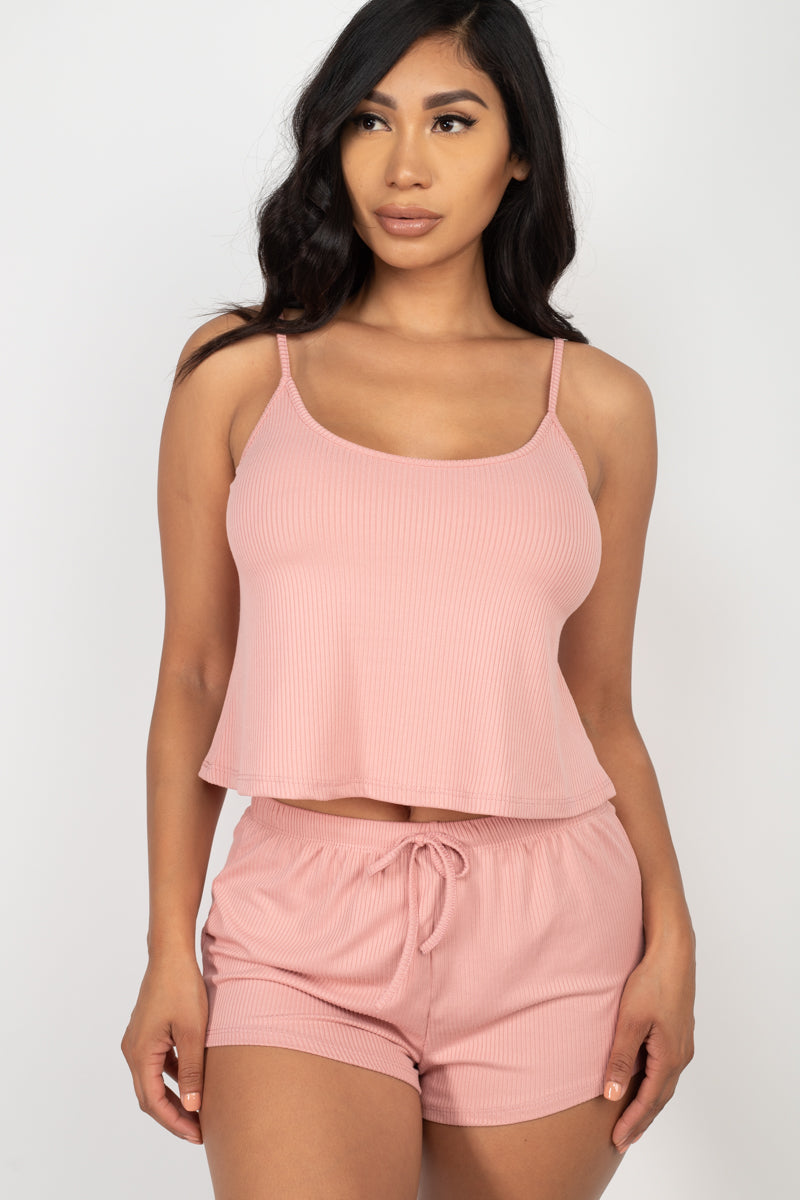 Ribbed Strappy Top & Shorts Set