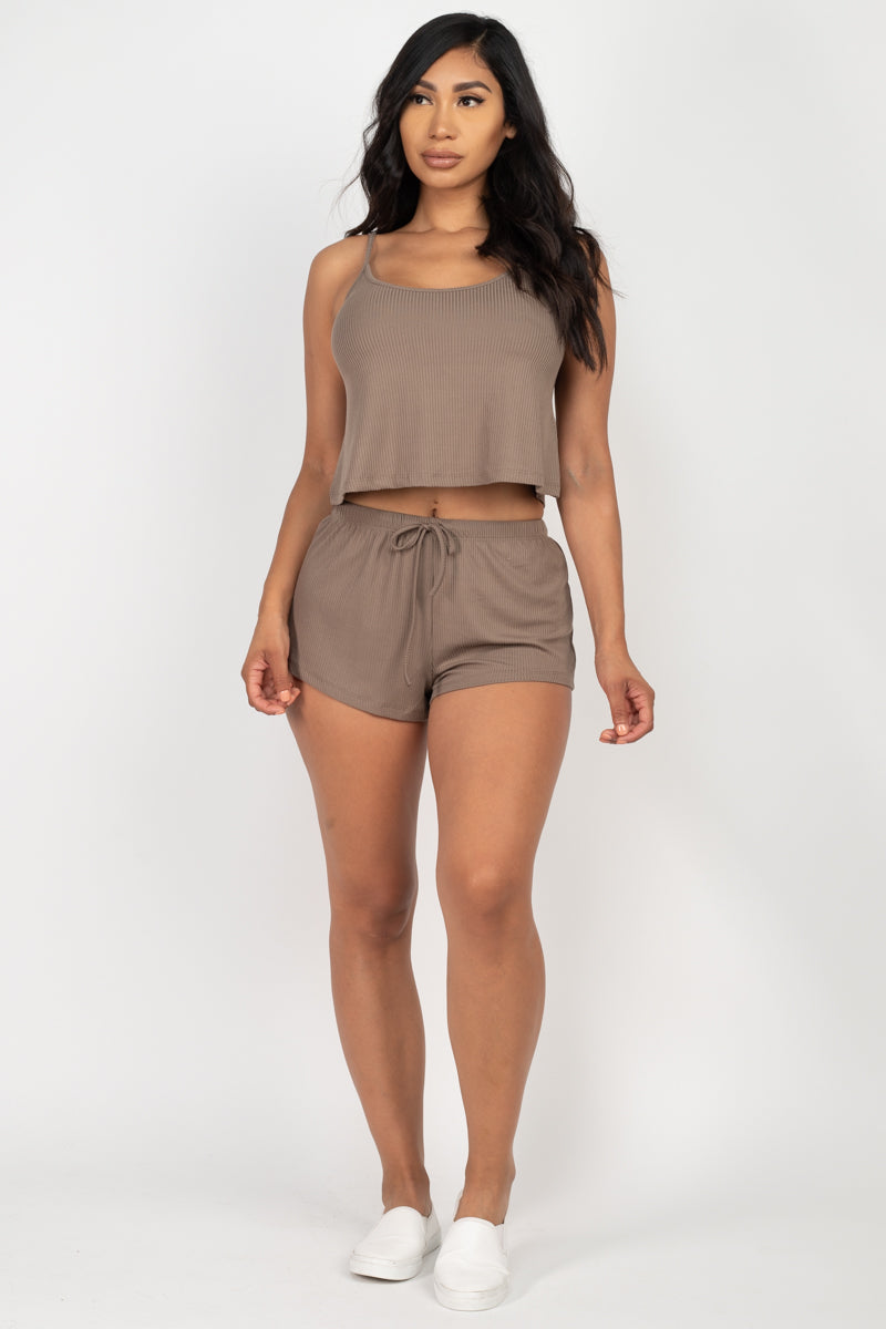 Ribbed Strappy Top & Shorts Set