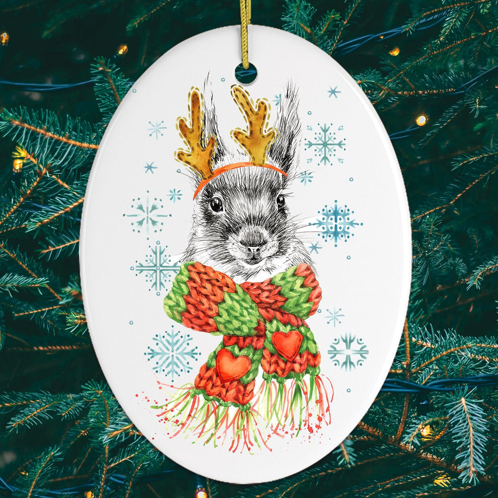 Watercolor Squirrel Christmas Ornament