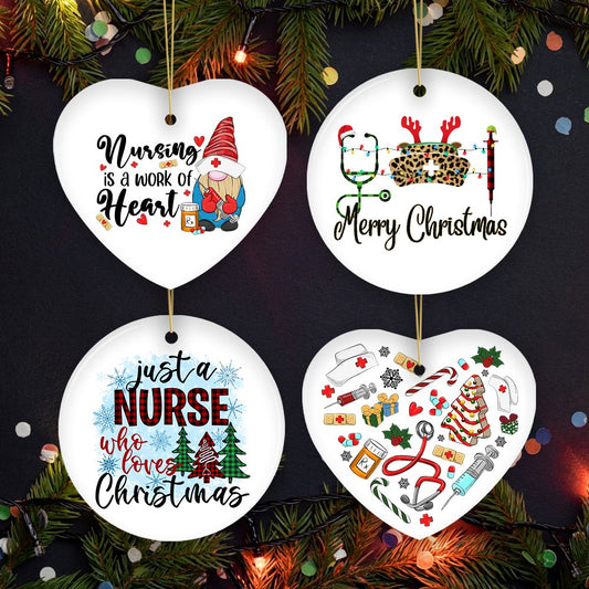 Cute Christmas Ornament Nursing Set, Bundle of Four Nurse Themed Gifts