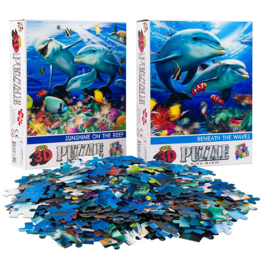 Dolphin Family & Couple Set of 2 300 Piece Lenticular Jigsaw Puzzles Prime 3D