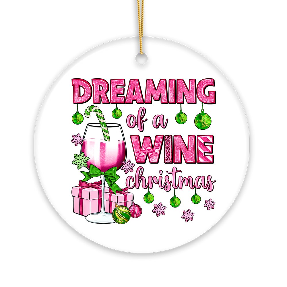 Dreaming of a Wine Christmas Ornament, Pink Ceramic Tree Decoration