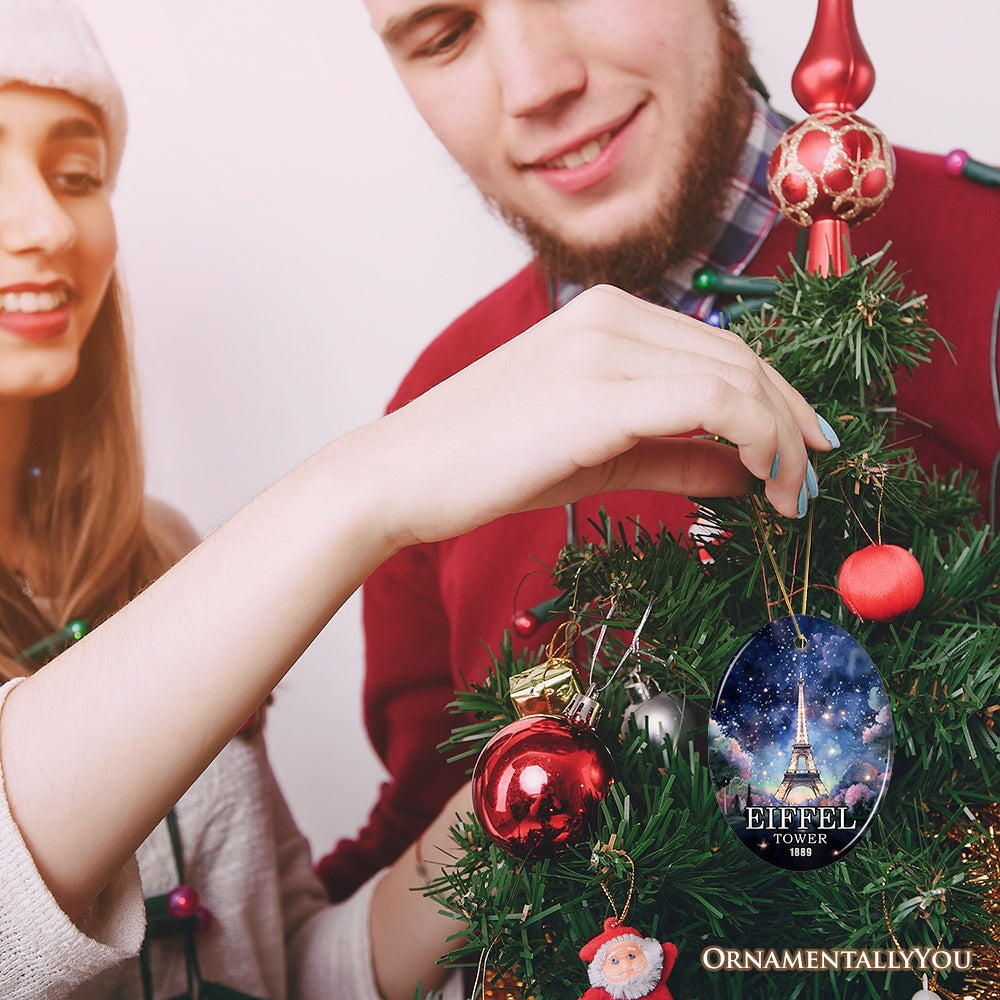 Eiffel Tower Majestic Night View Christmas Ornament, France Souvenir and Gift