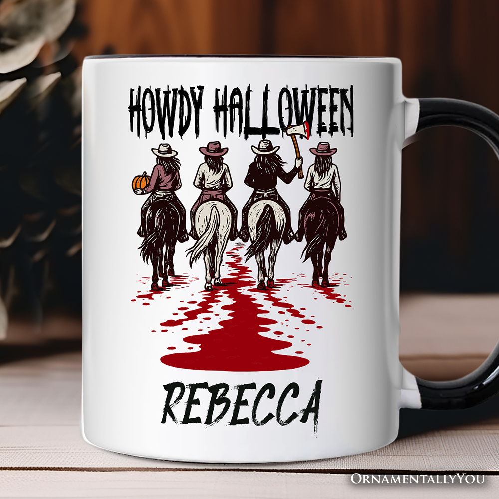 Howdy Halloween Cowgirl Women Personalized Mug, Empowered Western Spooky Gift with Custom Name