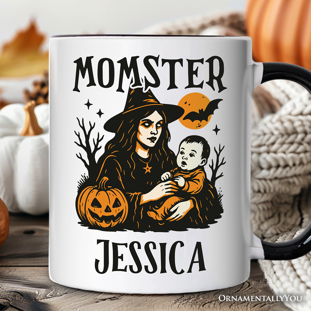 Momster Personalized Mug for Spooky Season, Witchy Halloween Gift with Custom Name for Moms