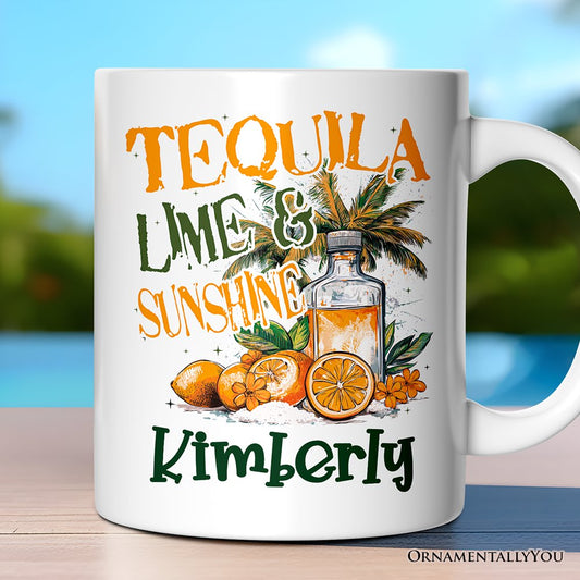 Tequila Lime & Sunshine Personalized Mug, Tropical Summer Gift with Custom Name