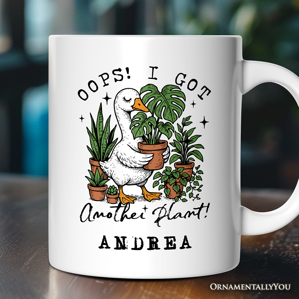 Oops I Got Another Plant Goose Personalized Mug, Sarcastic Gardening Humor Gift with Custom Name