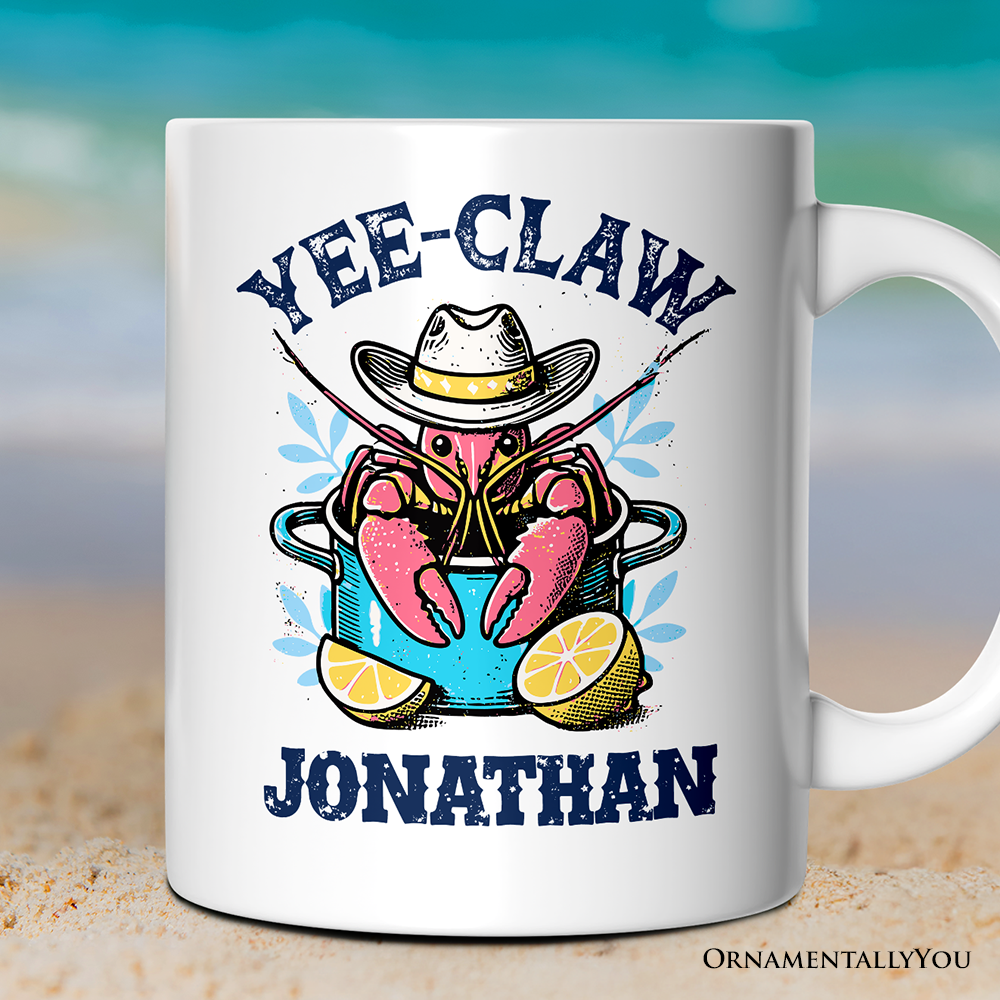 Crawfish Yee-Claw Western Cowboy Personalized Mug, Summer Boil Season Gift with Custom Name for Fisherman