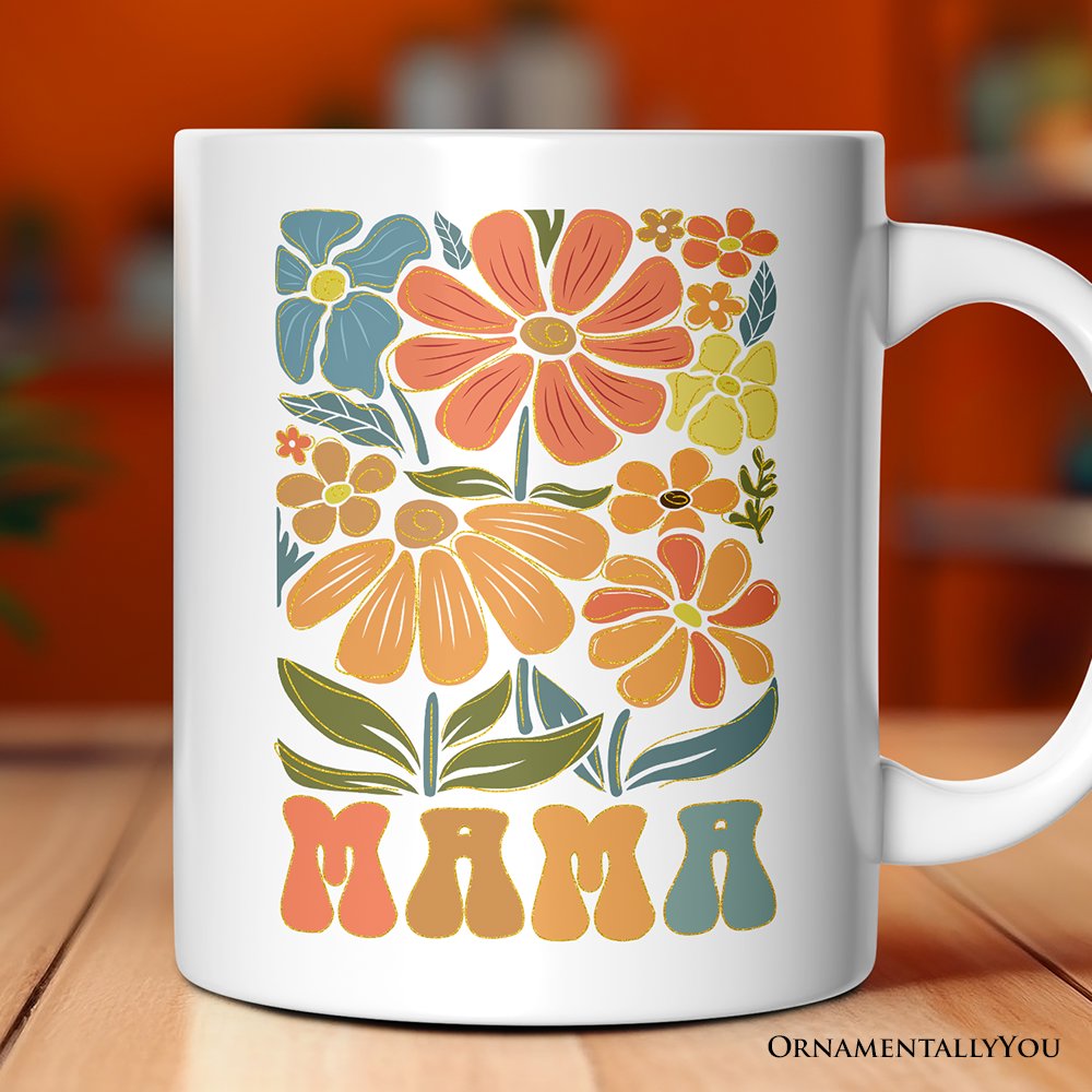 Boho Floral Mama Mug, Retro Color Flowers Gift for Mothers