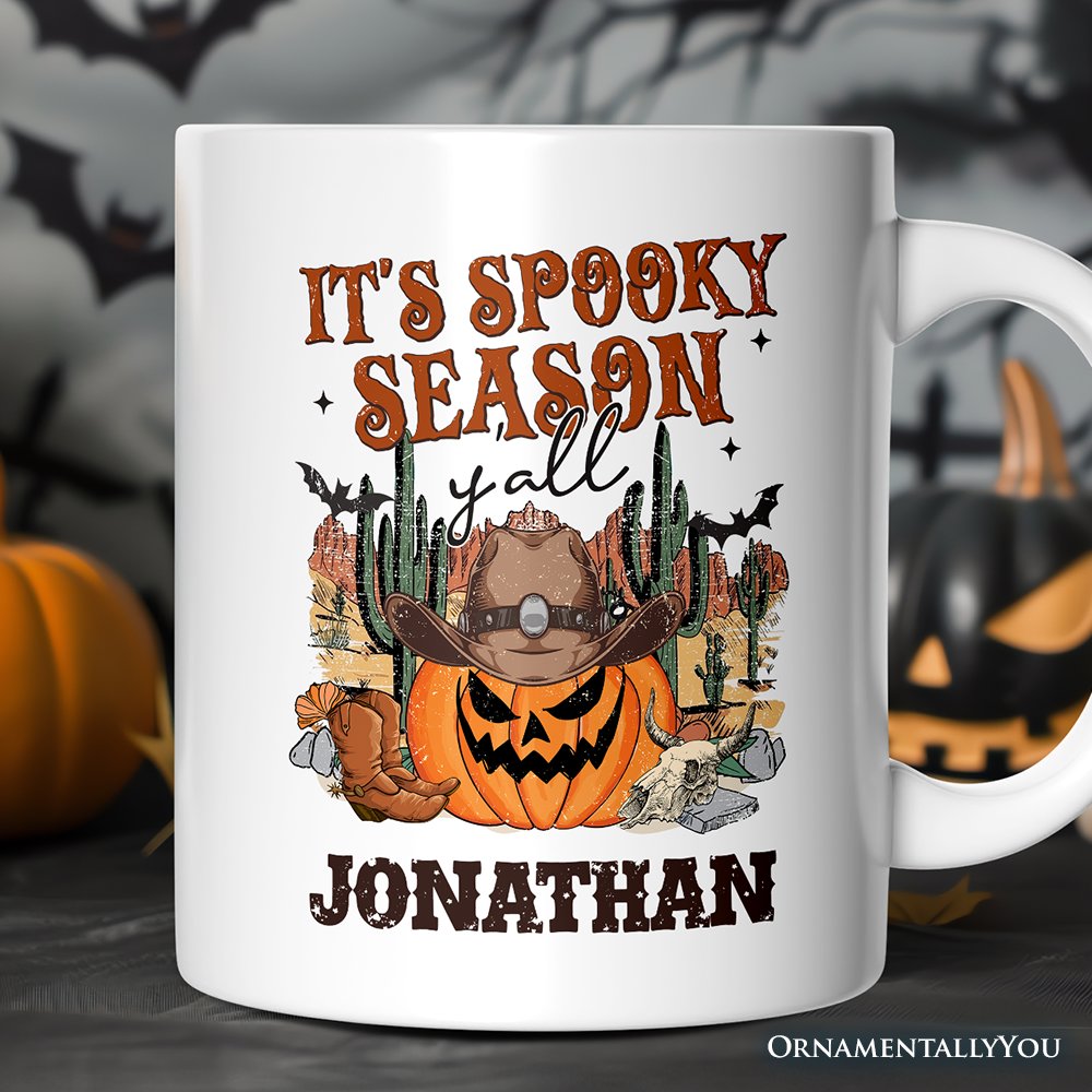 It's Spooky Season Y'all Personalized Mug, Funny Western Halloween Gift with Custom Name