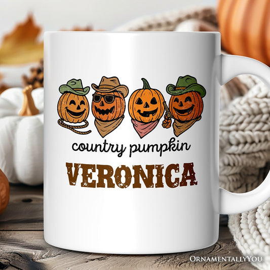 Country Pumpkin Rustic Personalized Mug, Cute Autumn Season Gift with Custom Name