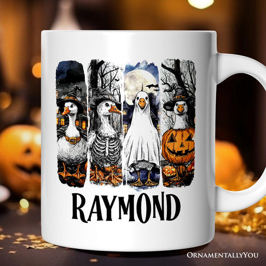 Halloween Goose in Costume Personalized Mug, Spooky Fall Geese Gift with Custom Name