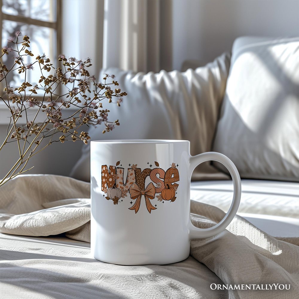 Nurse Coquette Autumn Personalized Mug, Cozy Fall Pumpkins Gift with Custom Name