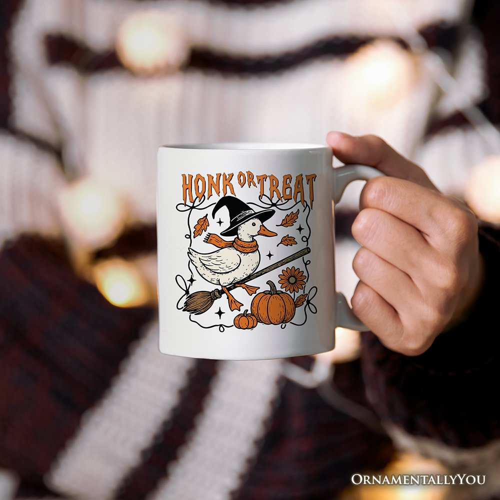 Honk or Treat Goose Personalized Mug, Hilarious Halloween Gift with Custom Name
