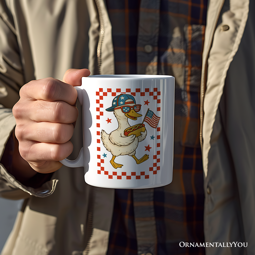 4th of July Patriotic Duck Personalized Mug, Funny Independence Day Gift with Custom Name