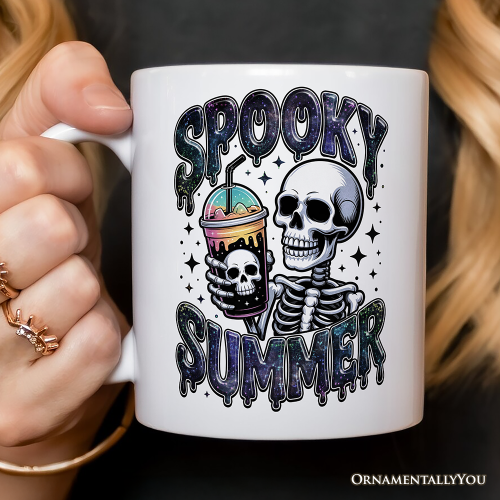 Spooky Summer Skeleton Personalized Mug, Snarky Halloween Coffee Gift with Custom Name