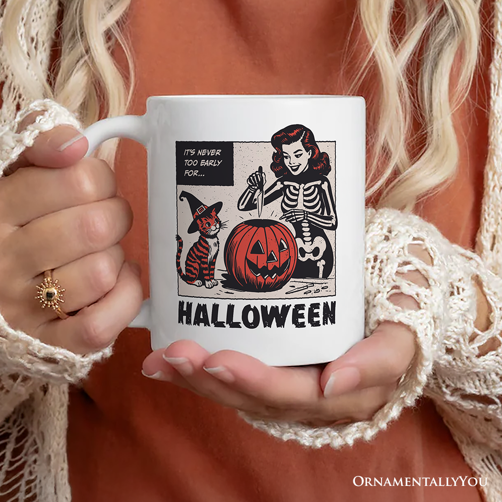 It’s Never Too Early for Halloween Personalized Mug, Funny Retro Gift with Custom Name