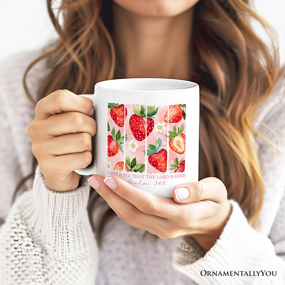 Taste and See That The Lord is Good Personalized Mug, Christian Faith  Strawberry Gift with Custom Name