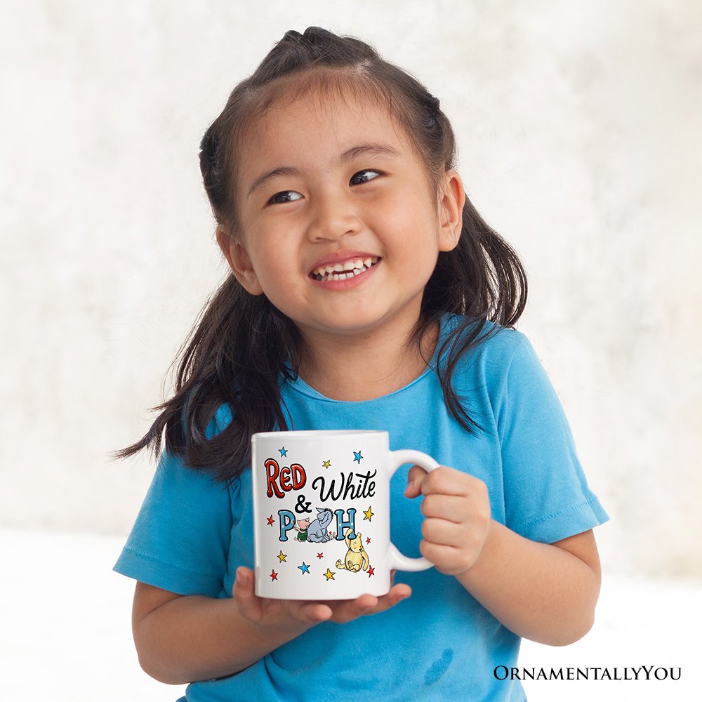 Patriotic 4th of July Red White & Proud Personalized Mug, Cute Bear USA Stars Gift with Custom Name