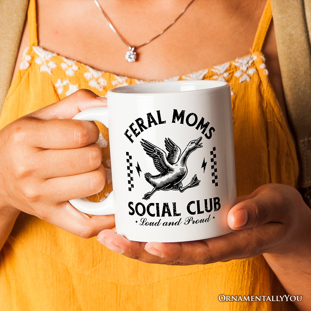 Feral Moms Social Club Personalized Mug , Funny Goose Gift for Mothers with Custom Name