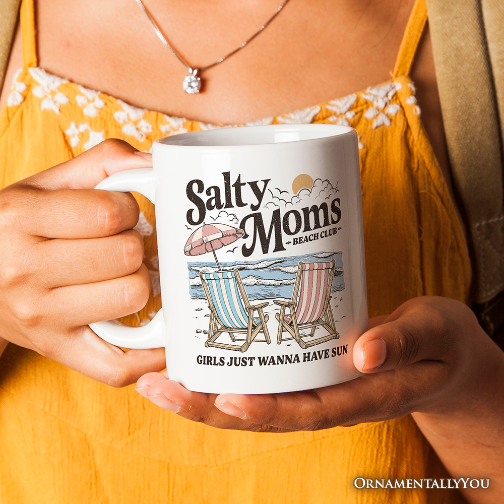Salty Moms Beach Club Personalized Mug, Retro Summer Gift with Custom Name
