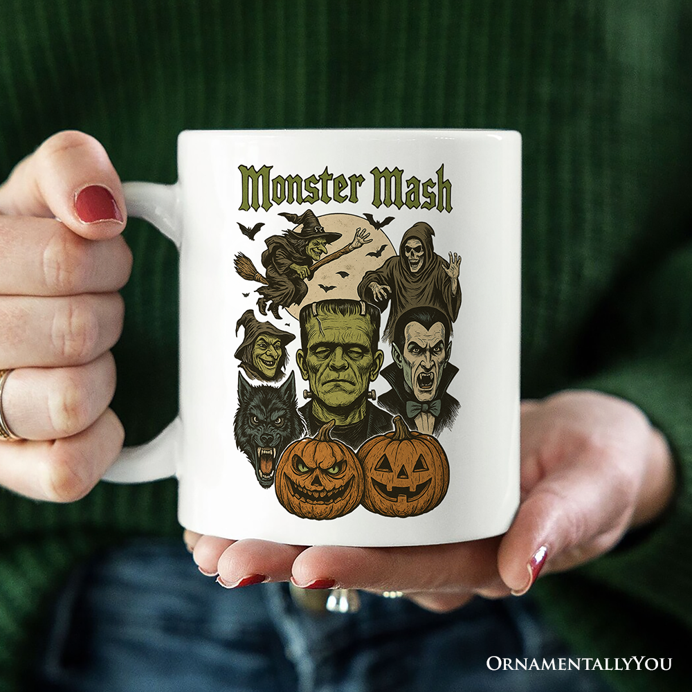 Monster Mash Classic Personalized Mug, Halloween Spooky Monsters Gift with Custom Name