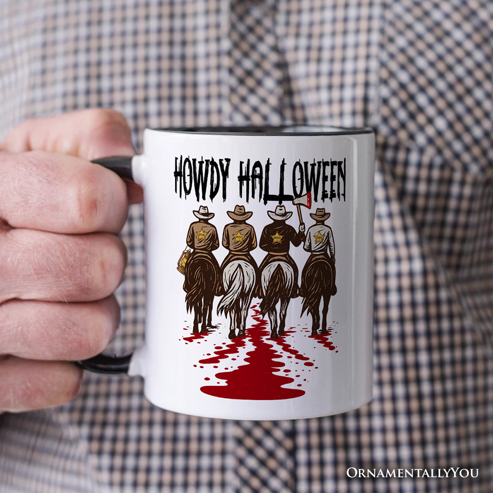 Howdy Halloween Cowboy Men Personalized Mug, Sheriff Western Riders Spooky Gift with Custom Name