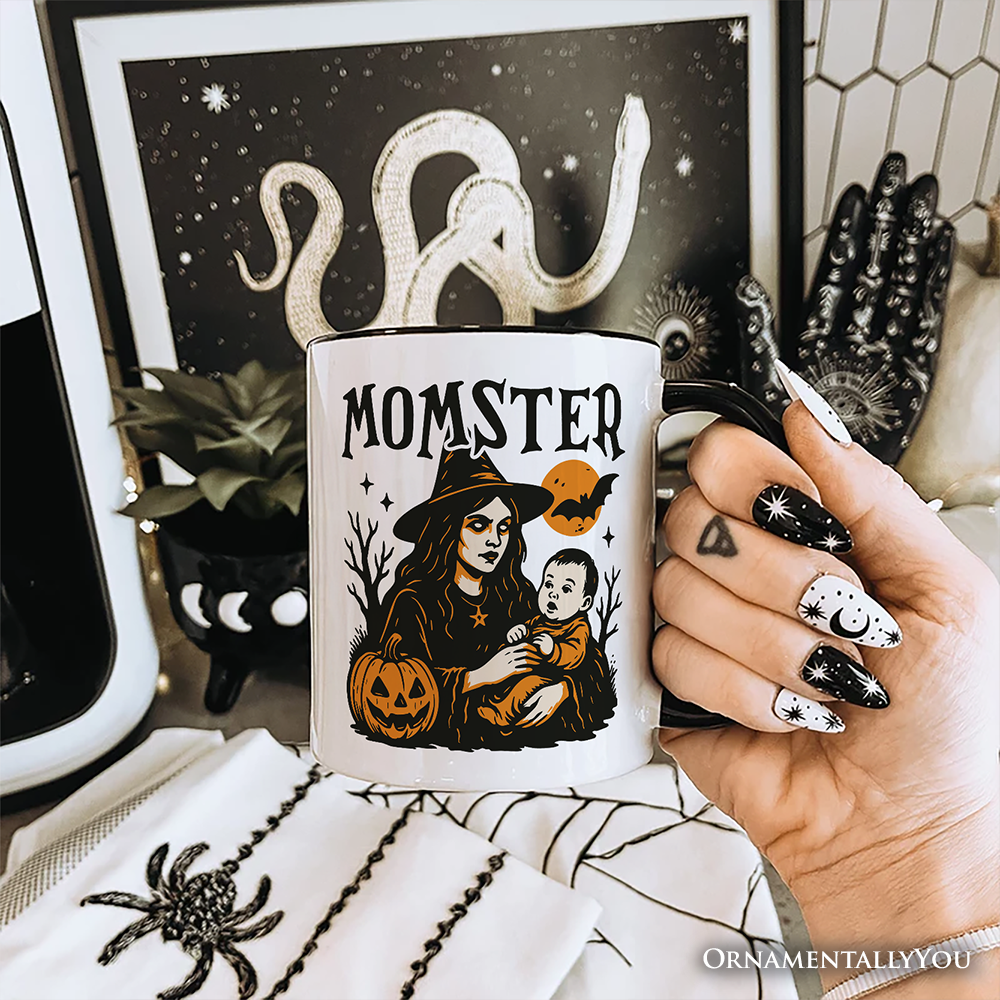 Momster Personalized Mug for Spooky Season, Witchy Halloween Gift with Custom Name for Moms