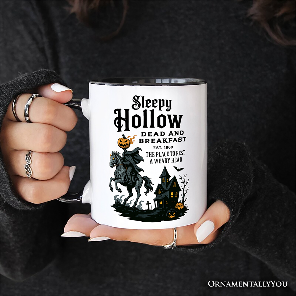 Headless Horseman Sleepy Hollow Halloween Personalized Mug, Dead and Breakfast Retro Gift with Custom Name